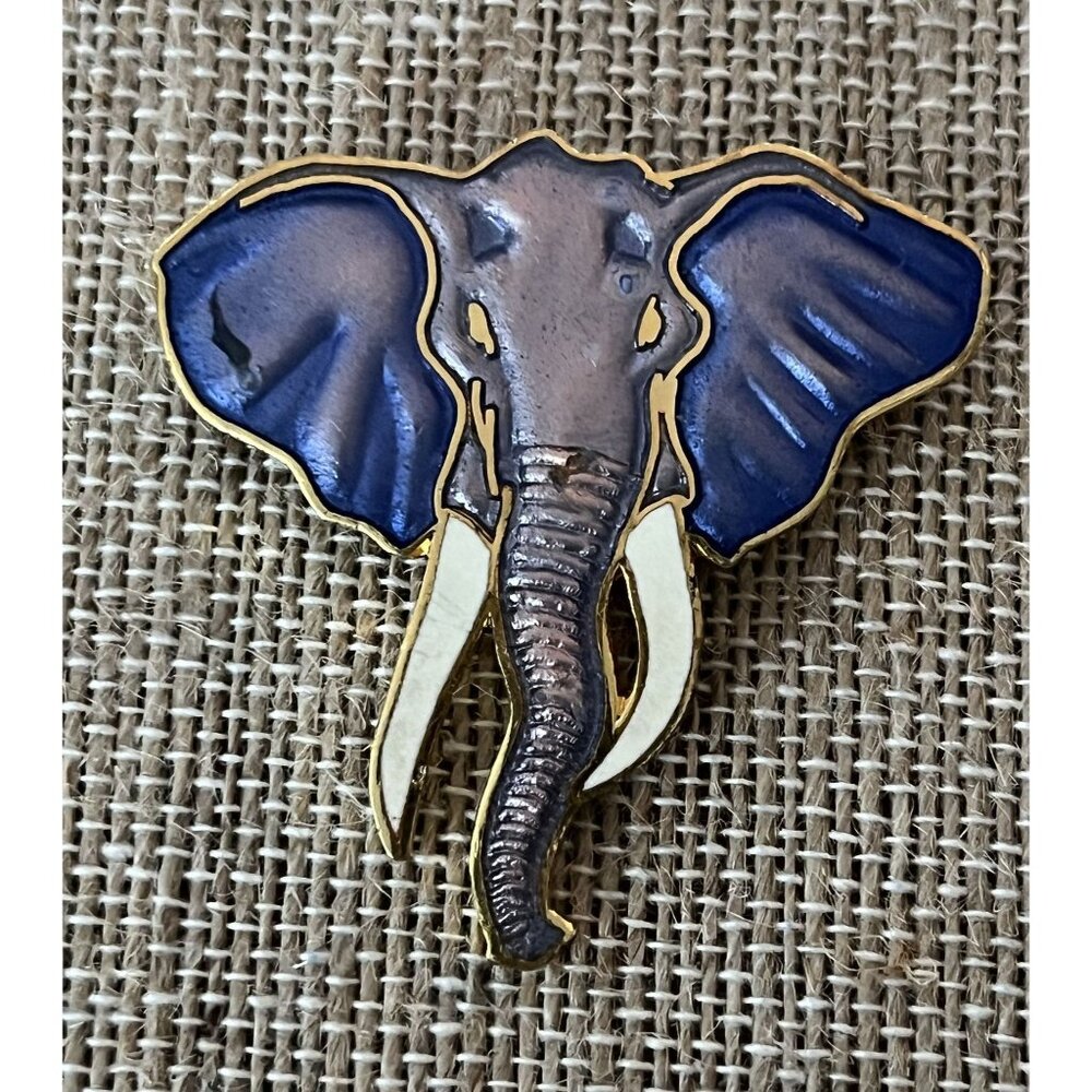 Vintage 1989 Will Spear Elephant Pin Handmade R.O.C. Gold & Blue Enamel Lapel Br